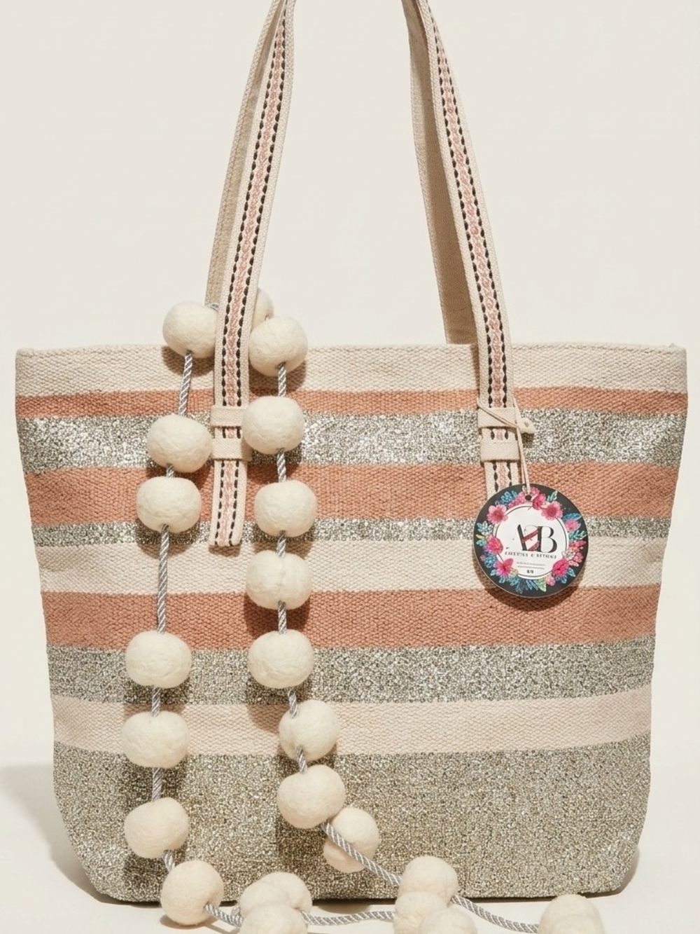 Rare! America And Beyond Peach Bloom Glitter Tote NWT